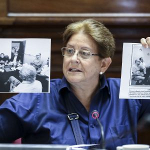 Congresista Lourdes Alcorta interviene durante la  sesión extraordinaria de la Comisión de Defensa Nacional, Orden Interno, Desarrollo Alternativo y Lucha Contra Las Drogas. 